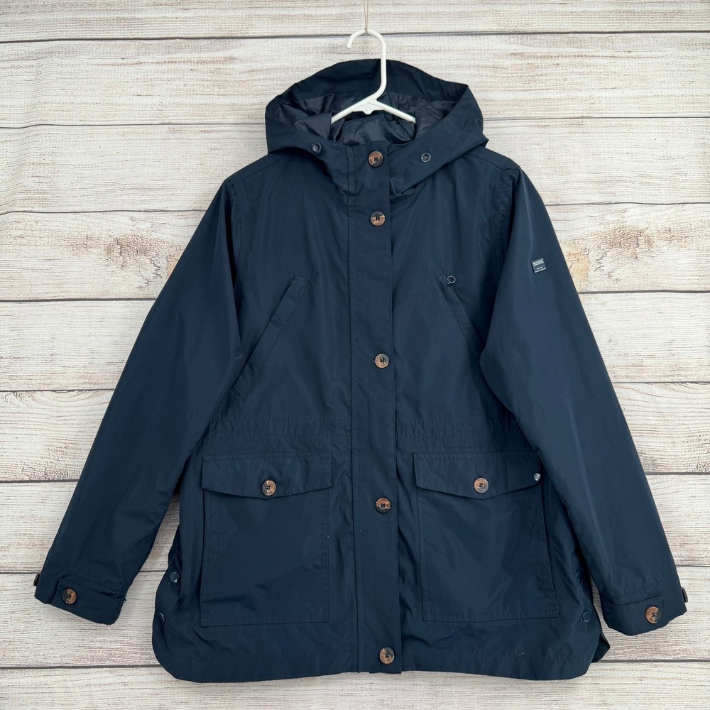 Regatta Utility Jacket Women XL/12 Navy Blue Hooded Cinch Waist RWW372